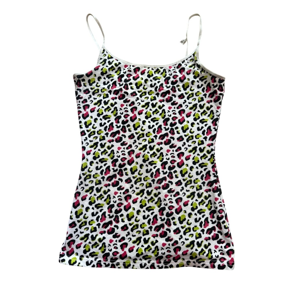 Y2K Neon Leopard Print‎ Tank Top Pink Green White Small 2000s Grunge Cyber Rave